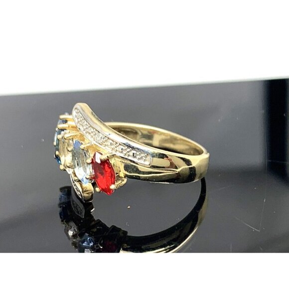 Cocktail Ring 10k Yellow Gold Multi Colored Stones Women's Jewelry Size 6 - Picture 2 of 14